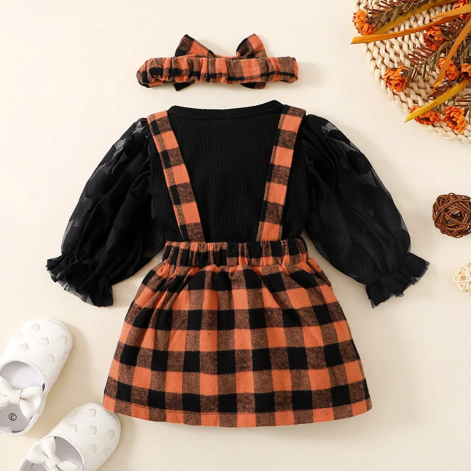 Baby Plaid Dresses Suit with Headband