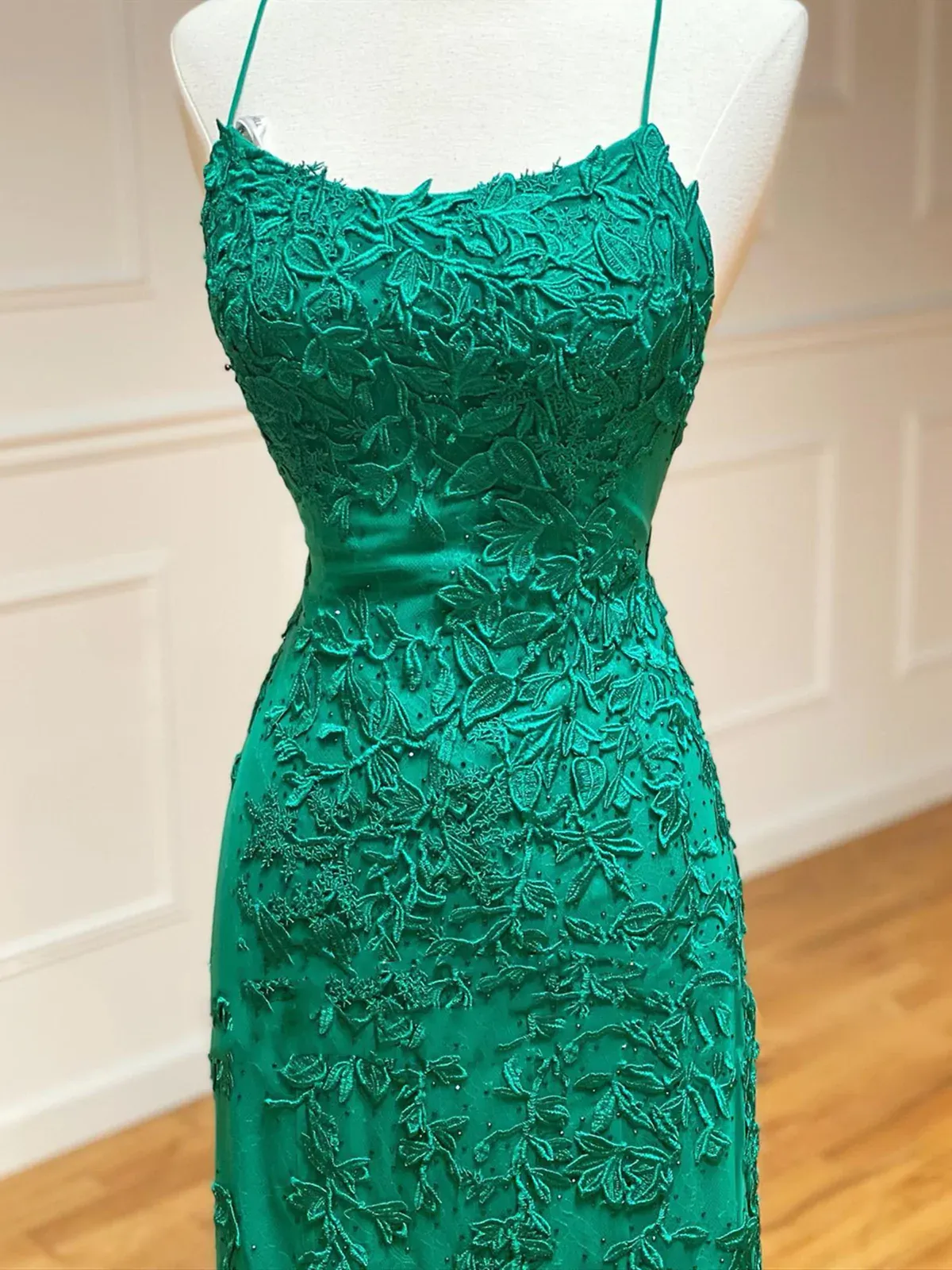 Backless Green Mermaid Lace Prom Dresses, Open Back Green Lace Mermaid Formal Evening Dresses Y1365