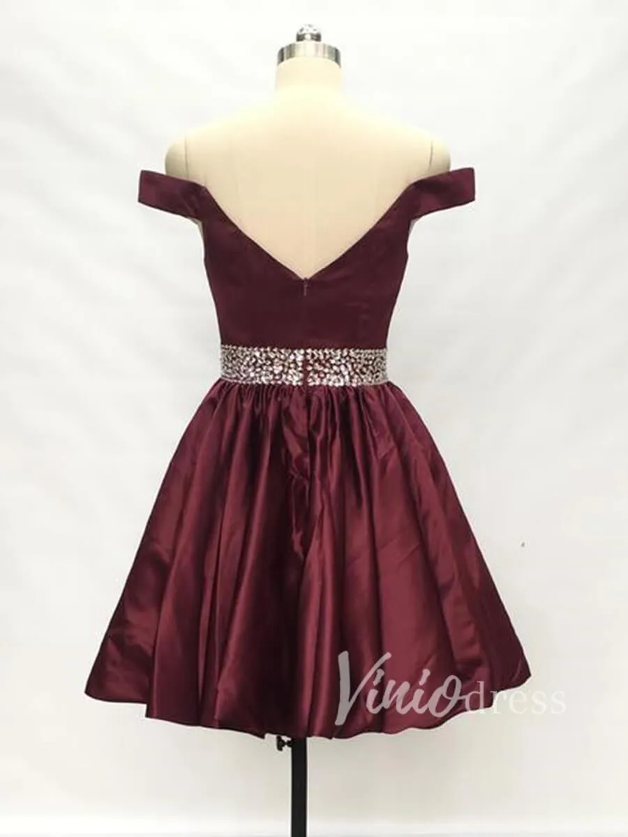 Beaded Burgundy Homecoming Dresses with Pockets SD1119