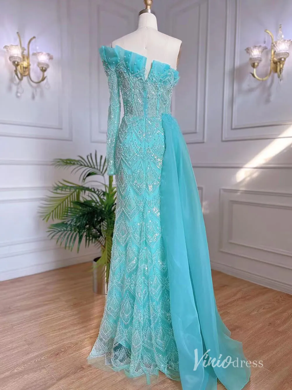 Beaded One Shoulder Evening Dresses with Overskirt Mother of the Bride Dresses AD1129