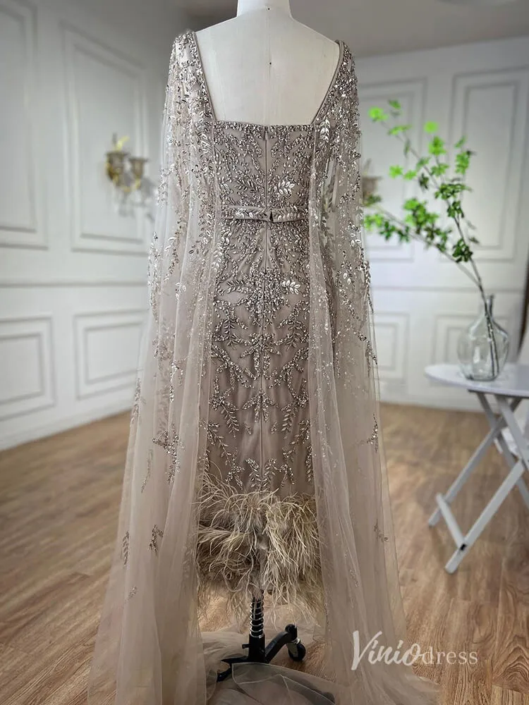 Beaded Tea-Length Evening Dresses Extra Long Sleeve Mother of the Bride Dresses AD1126