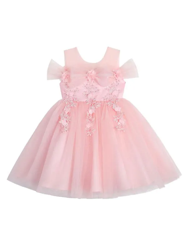 Beautiful Sleeveless Pink Flower Girl Dresses Jewel Neck Lace Short Pageant Dresses for Kids