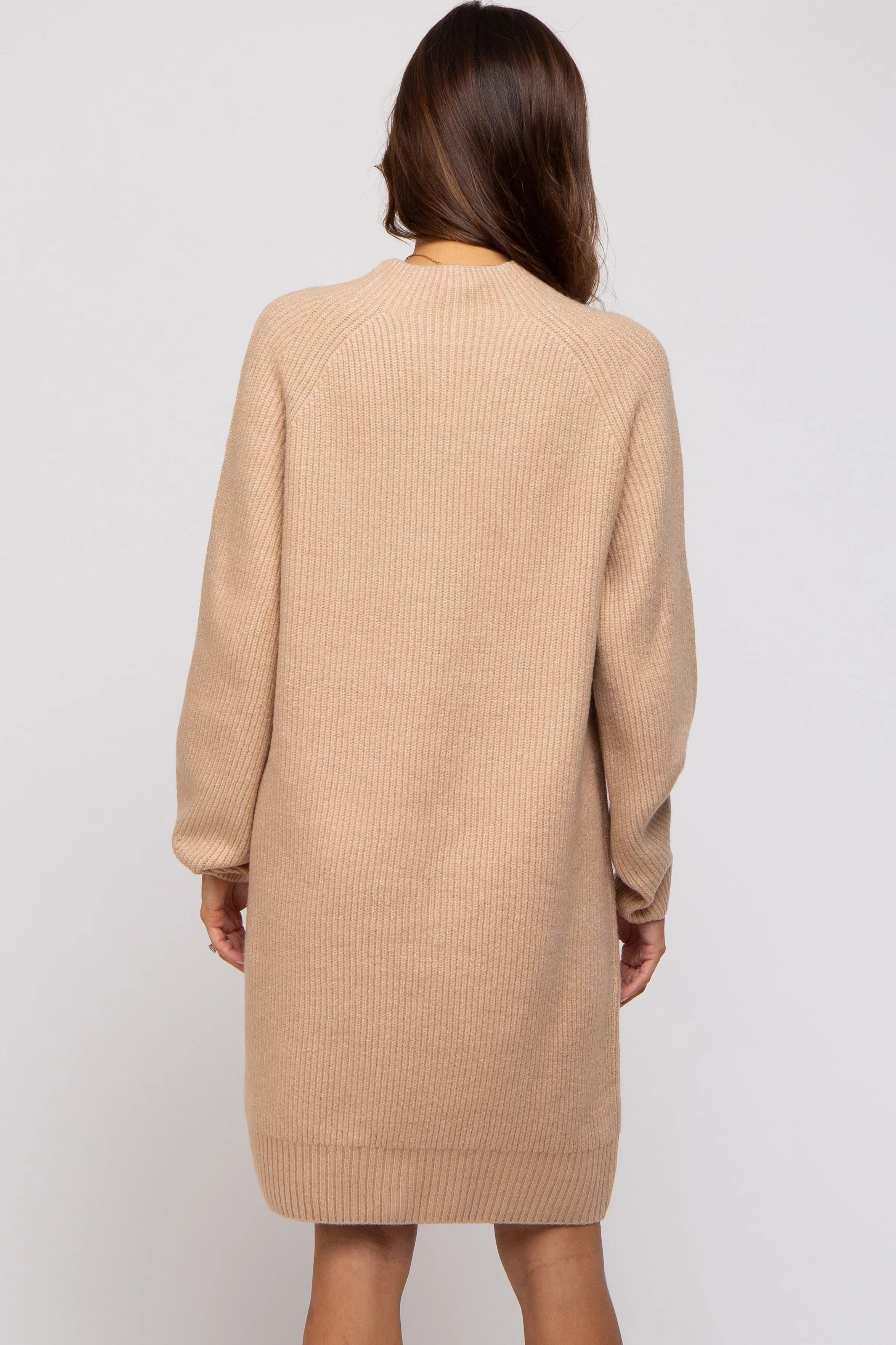 Beige Mock Neck Maternity Sweater Dress