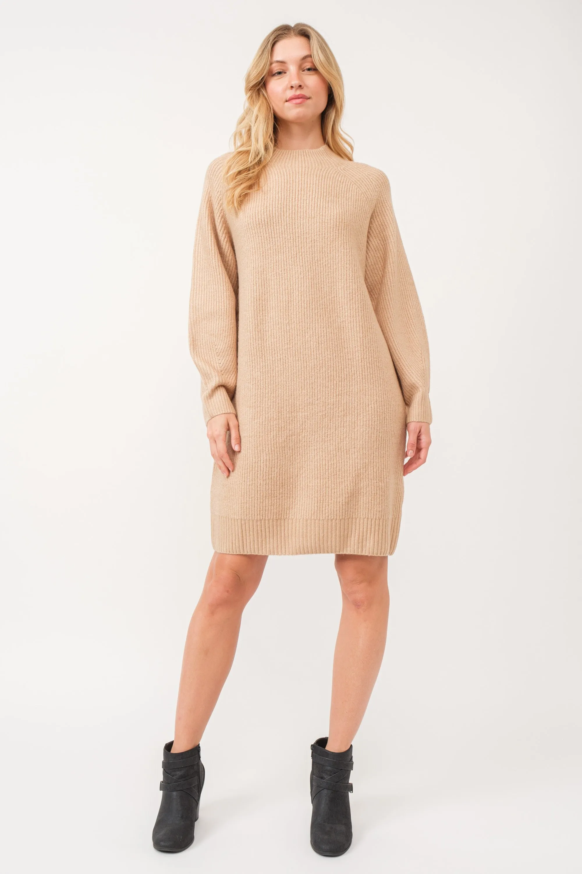 Beige Mock Neck Maternity Sweater Dress