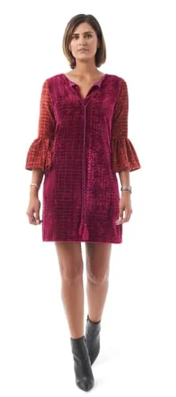 Belle Silk Velvet Dress Pink & Red Graphic