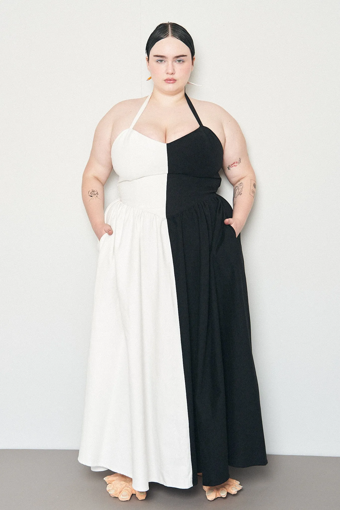 Black & White Halter Gown Dress