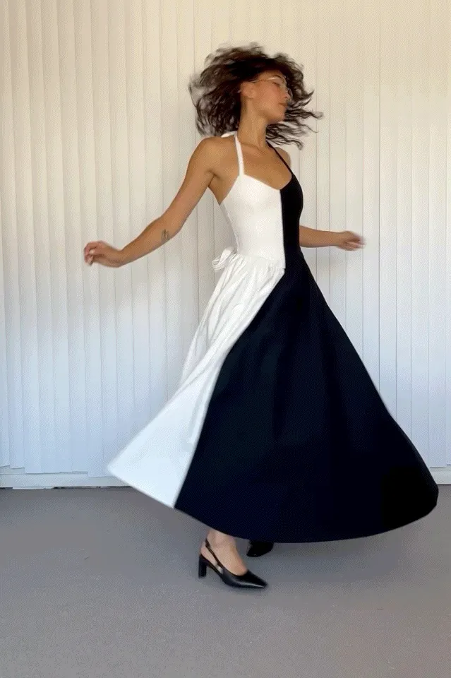 Black & White Halter Gown Dress