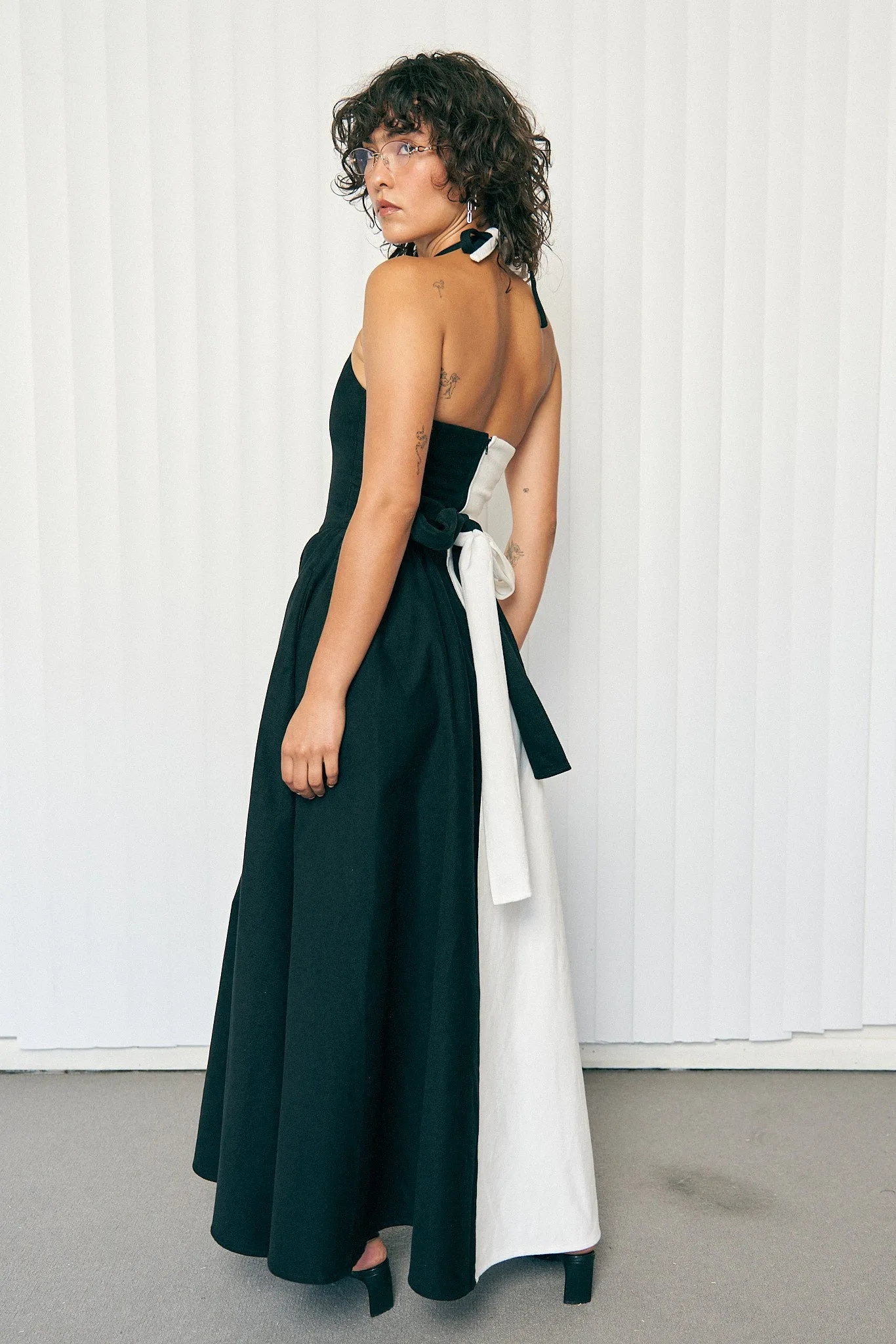 Black & White Halter Gown Dress