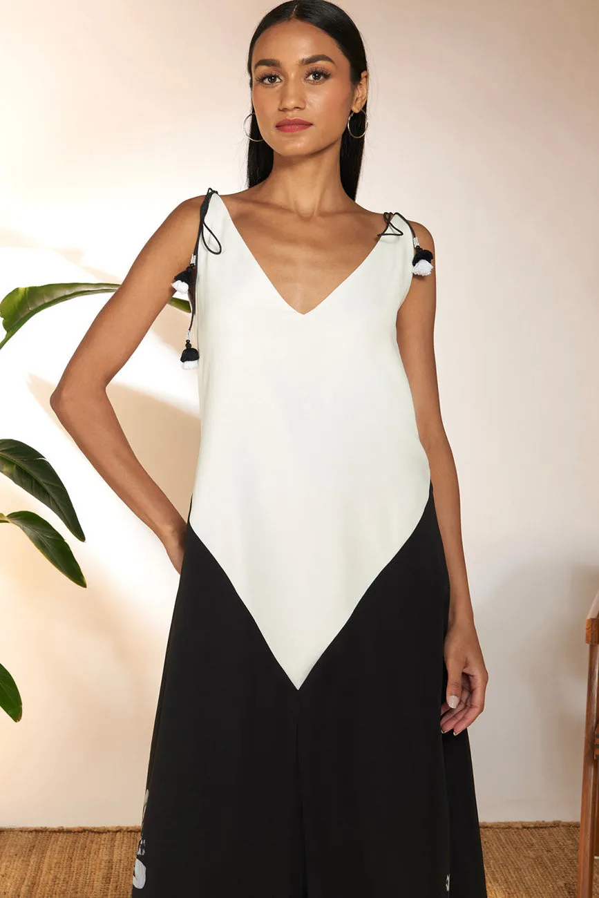 Black And White Tropicool Spaghetti Dress