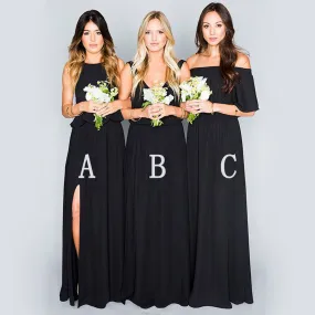 Black Chiffon Mismatched Eleagnt Long Wedding Bridesmaid Dresses, WG321