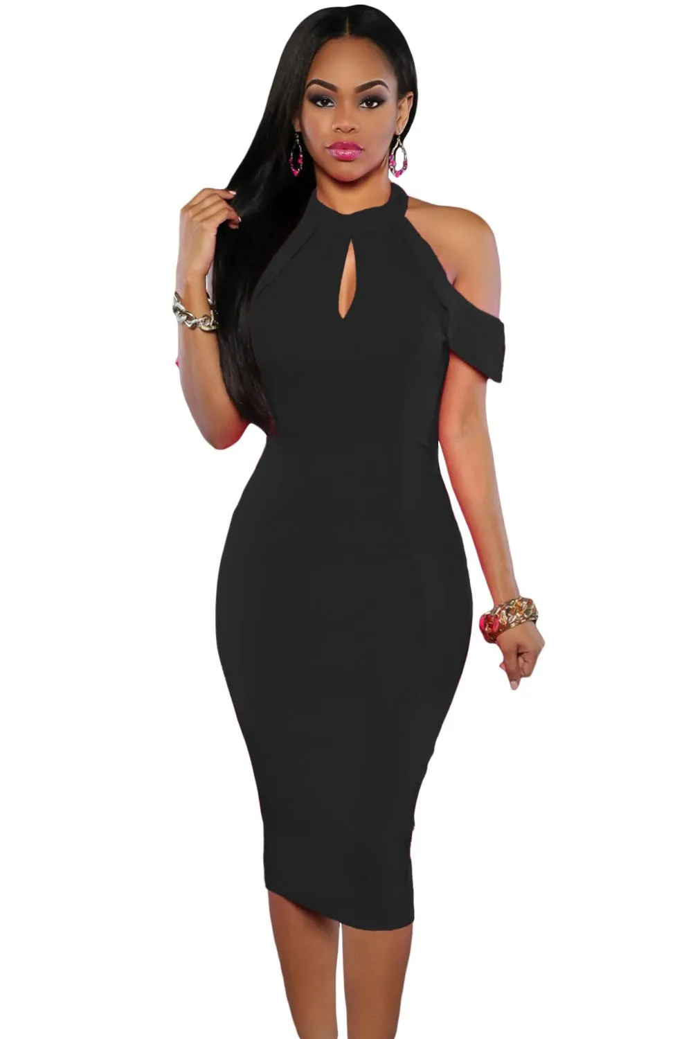 Black Cutout Halter Western Dress