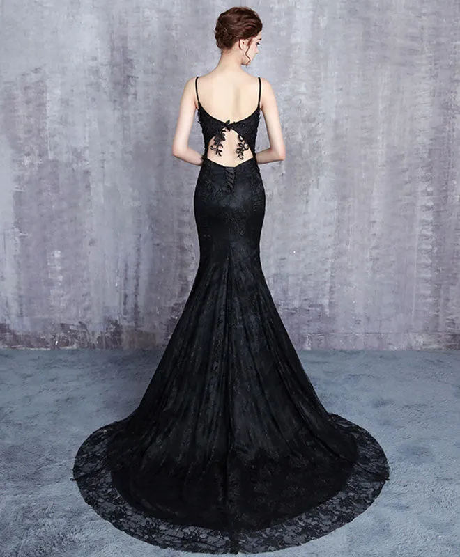 Black Lace Long Prom Dress, Mermaid Evening Dress