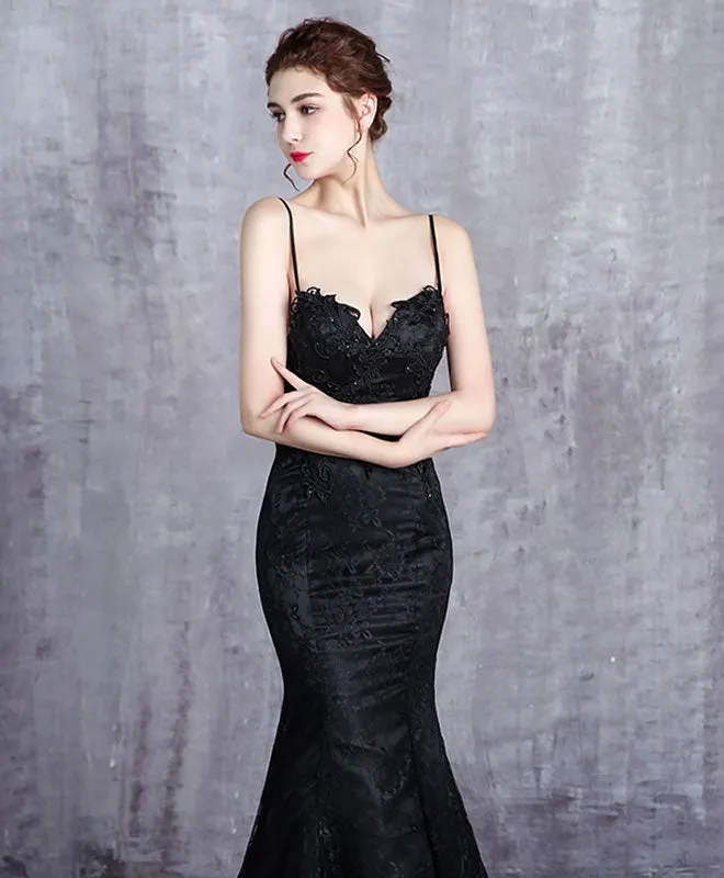 Black Lace Long Prom Dress, Mermaid Evening Dress