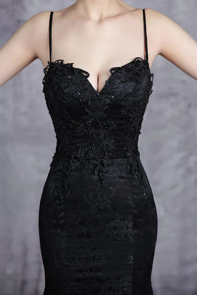 Black Lace Long Prom Dress, Mermaid Evening Dress