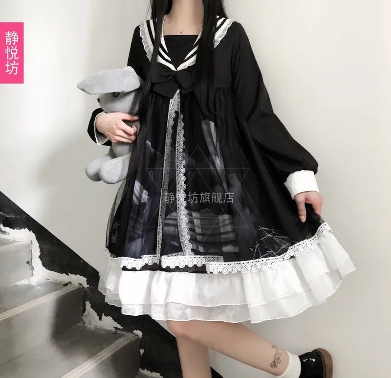 Black Lolita Sailor Mesh Dress