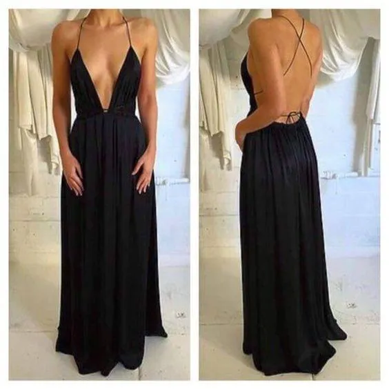 black prom dress, long prom Dress, evening dress, backless prom dress, sexy evening dress, BD394