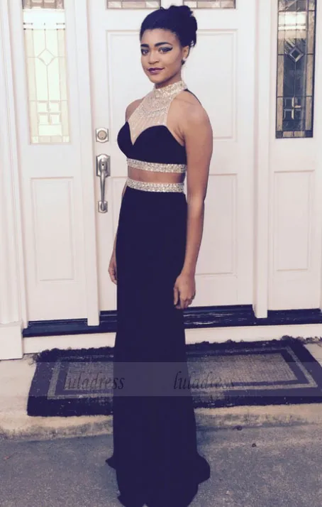 Black Prom Dresses,Beaded Prom Dress,Sexy Prom Dress,2 Piece Prom Dresses,BD98334