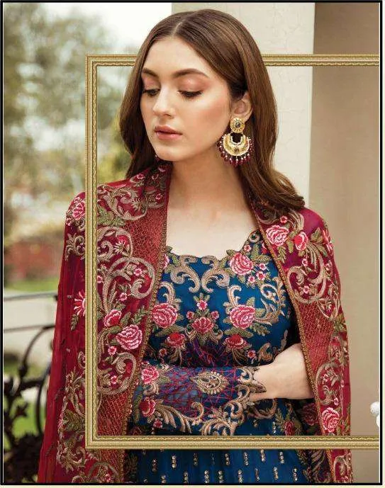 Blue Designer Pakistani Dresses Online Rose Afrozeh