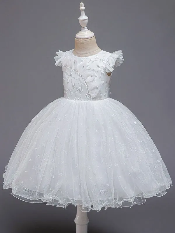 Blue Kids Lace Wedding Ceremony Dresses Summer Children Party Elegant Princess Long Tulle Baby Girls