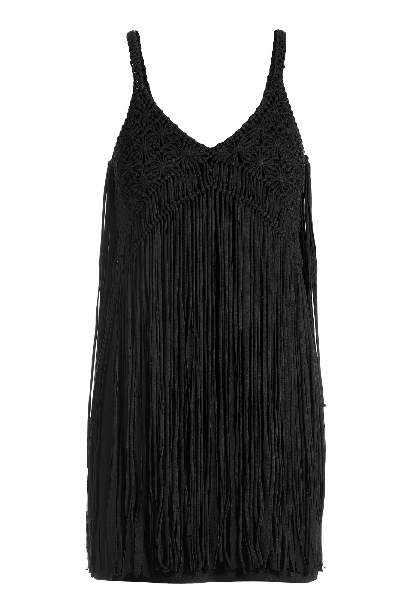 Boho Fringe Short Dress Black