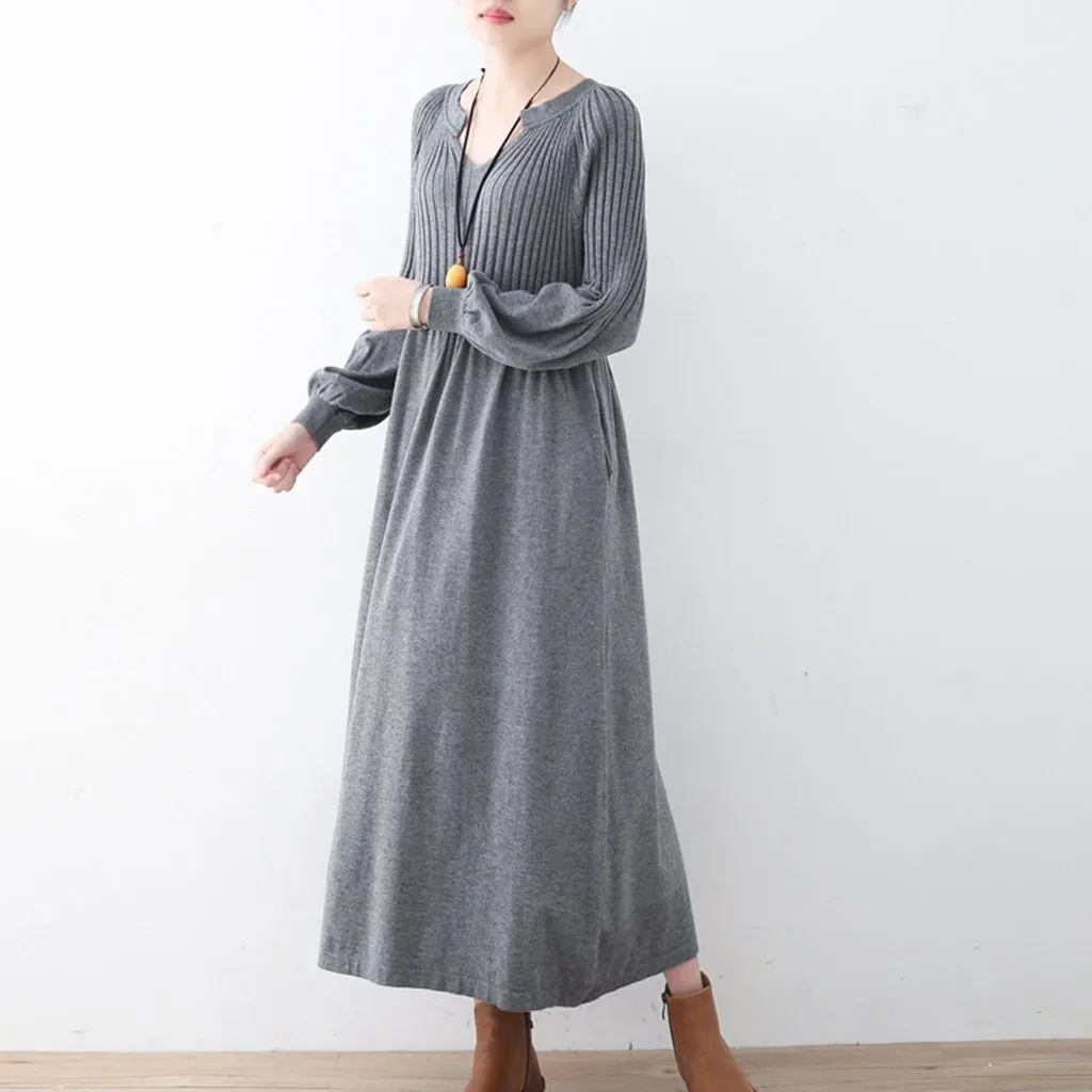 Bubble Sleeve Knitted Sweater Dress