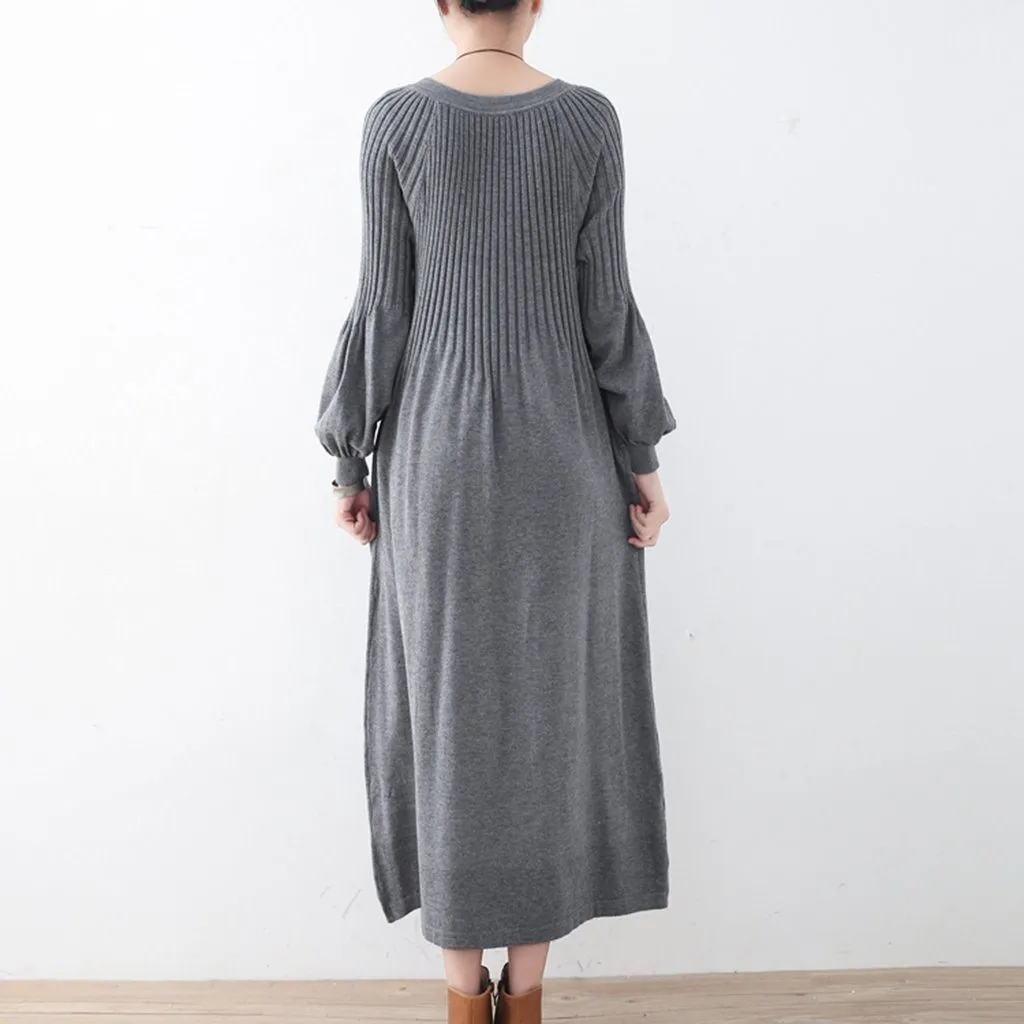 Bubble Sleeve Knitted Sweater Dress