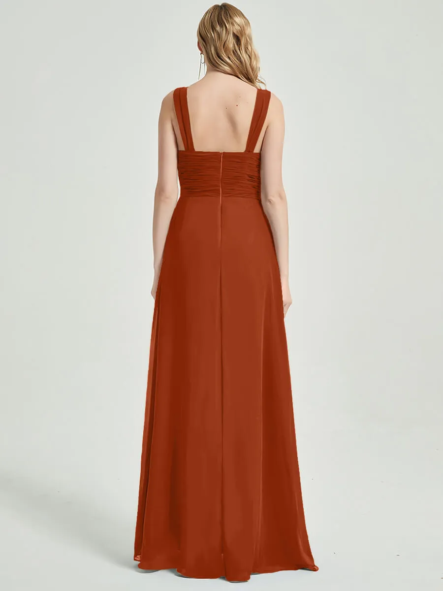 Burnt Orange Sweetheart Straps A-Line Maxi Chiffon Bridesmaid Dresses