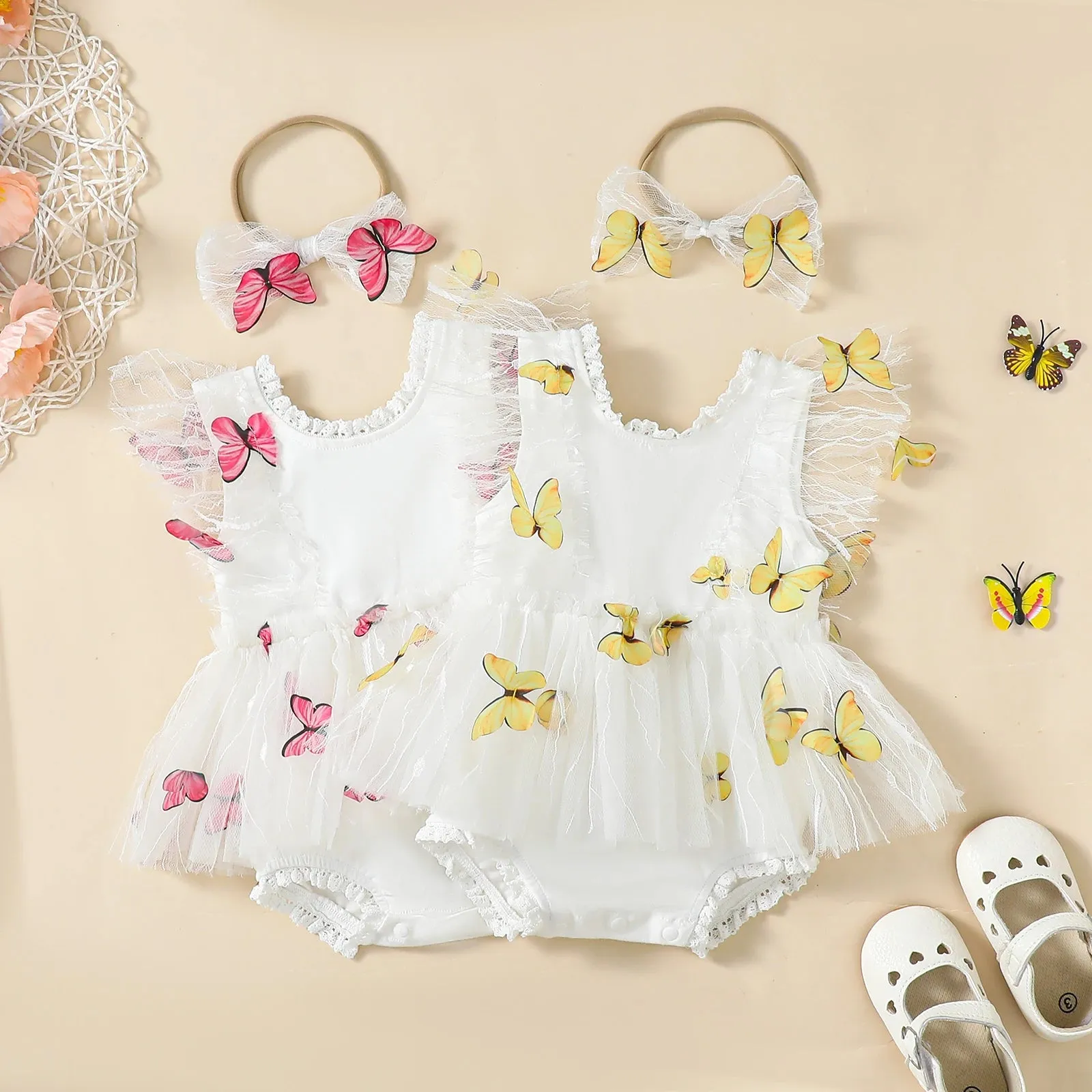 BUTTERFLY White Romper Dress