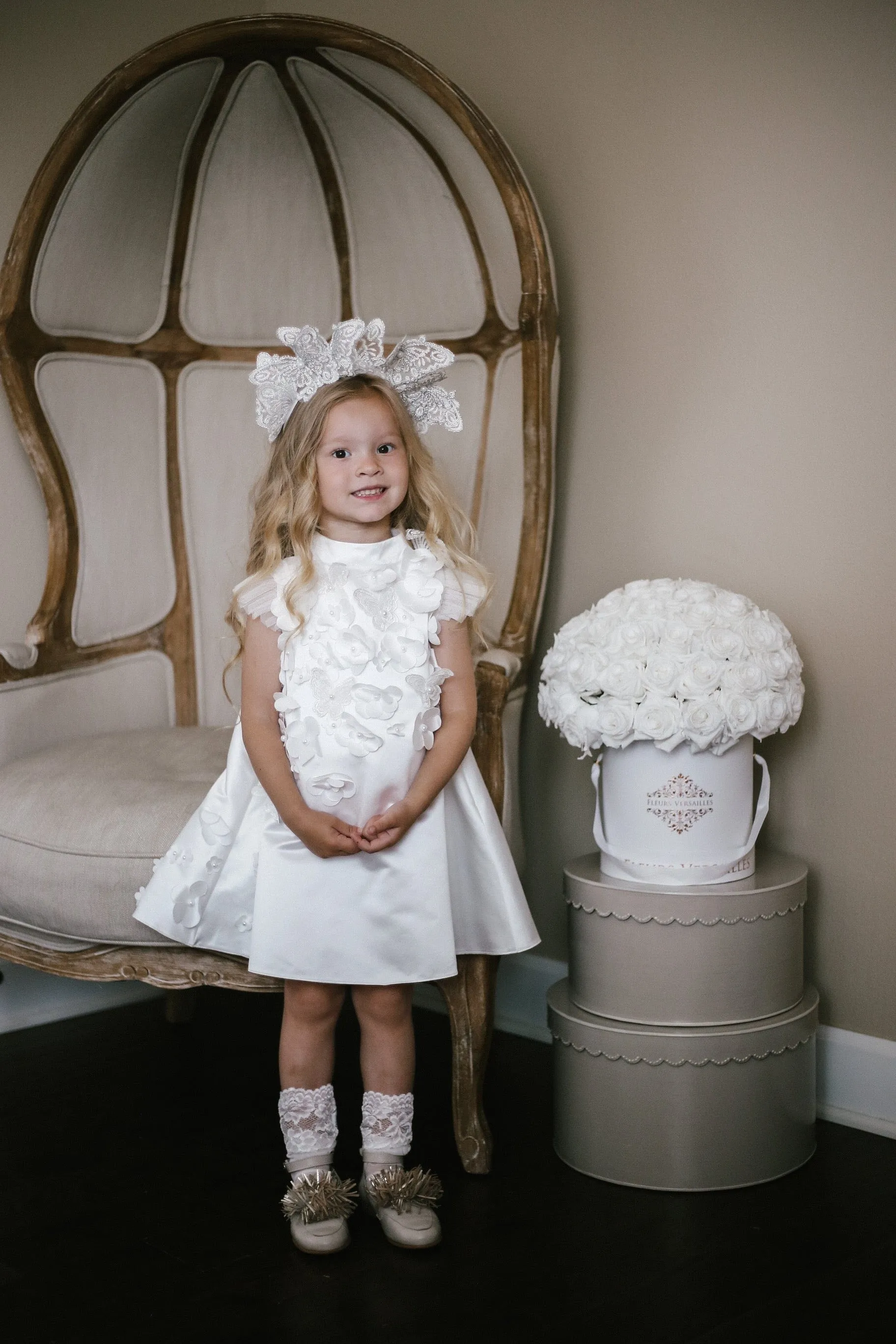 Butterfly White Satin Ceremony Dress