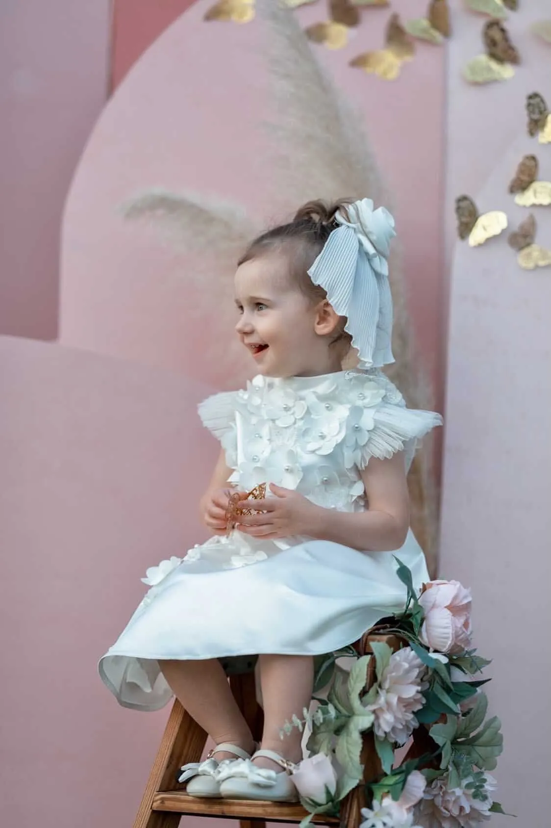 Butterfly White Satin Ceremony Dress