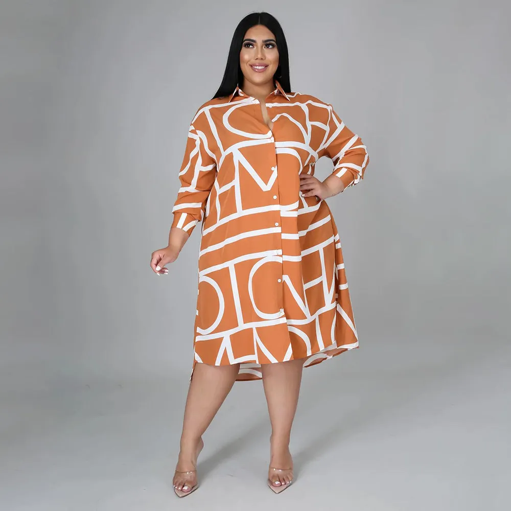 Buttons Casual Long Sleeve Plus Size Dresses