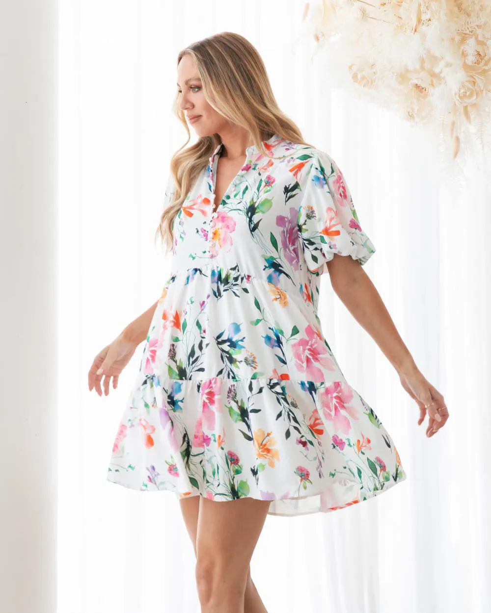 Camree Mini Dress White Floral