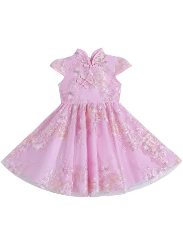 Champagne Short Sleeves Flower Girl Dresses Bows Knee-Length Kids Party Dresses