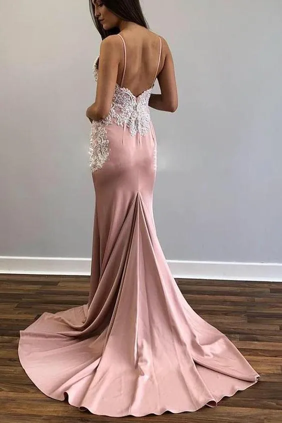 Charming Spaghetti Straps Mermaid V Neck Prom Dresses