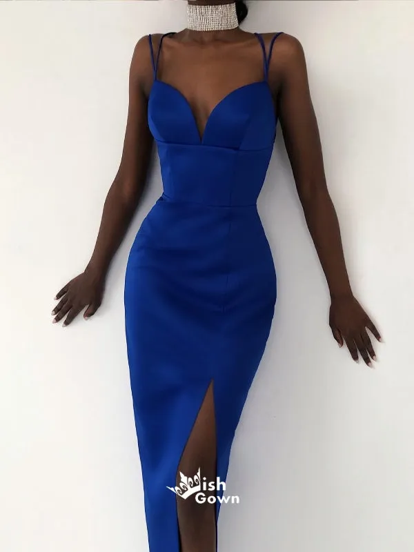 Chic Royal Blue Spaghetti Straps Mermaid Slits Prom Dress Long Evening Gown, WGP170