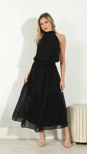 Chiffon Halter Maxi - Black