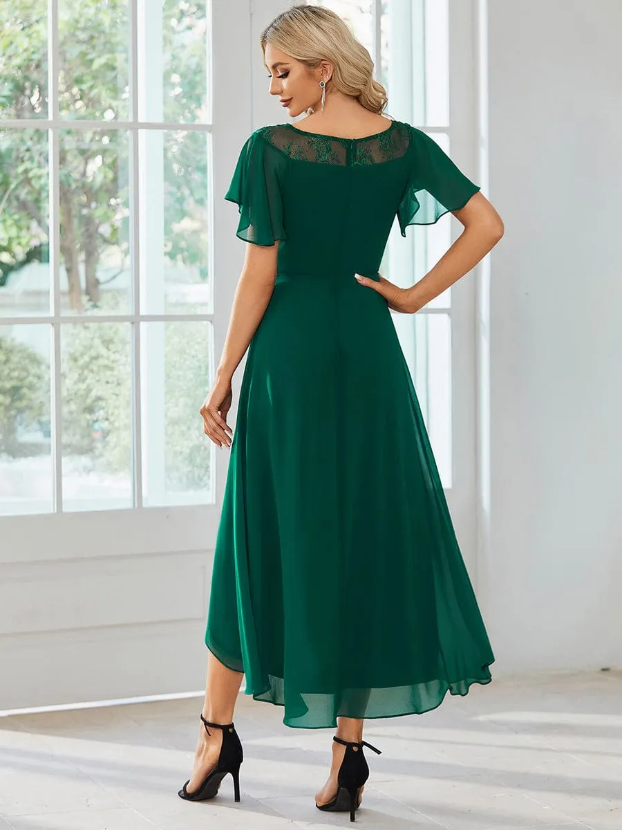 Chiffon Ruffle Sleeves Asymmetrical Hem Mother of the Bride Dress