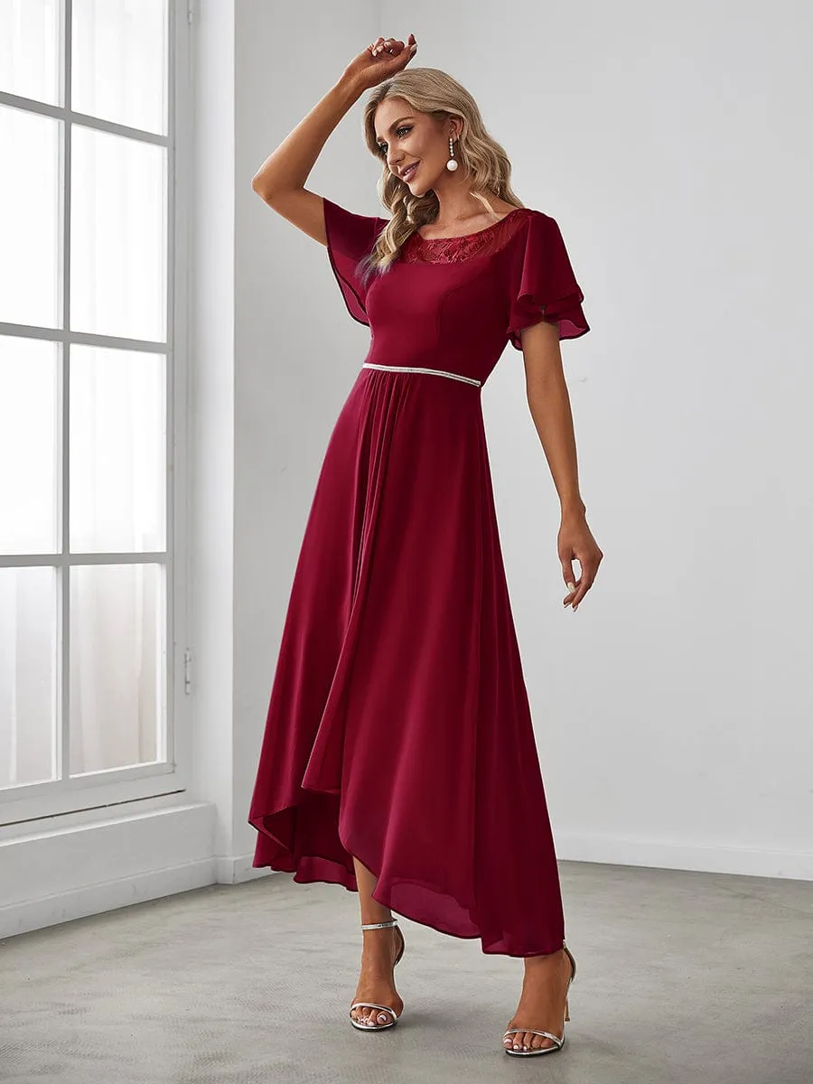 Chiffon Ruffle Sleeves Asymmetrical Hem Mother of the Bride Dress