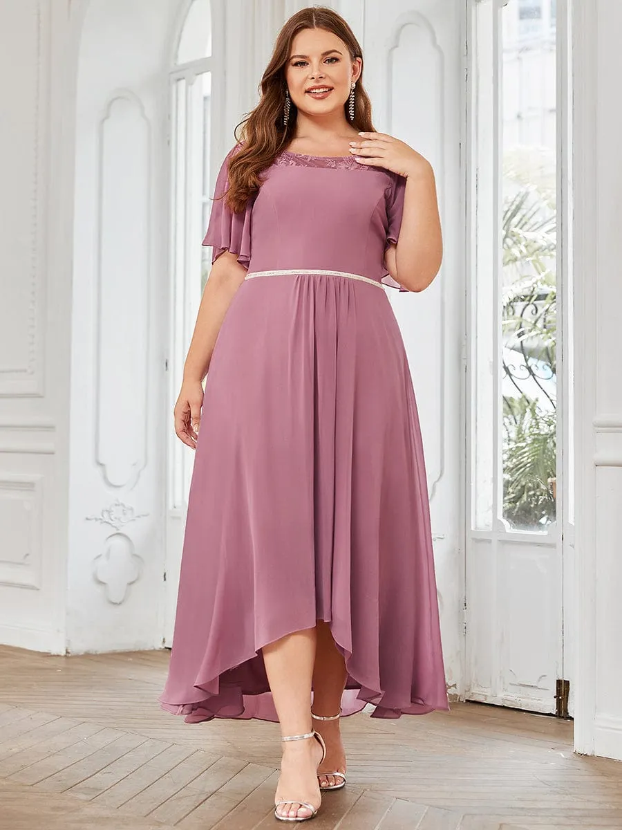 Chiffon Ruffle Sleeves Asymmetrical Hem Mother of the Bride Dress