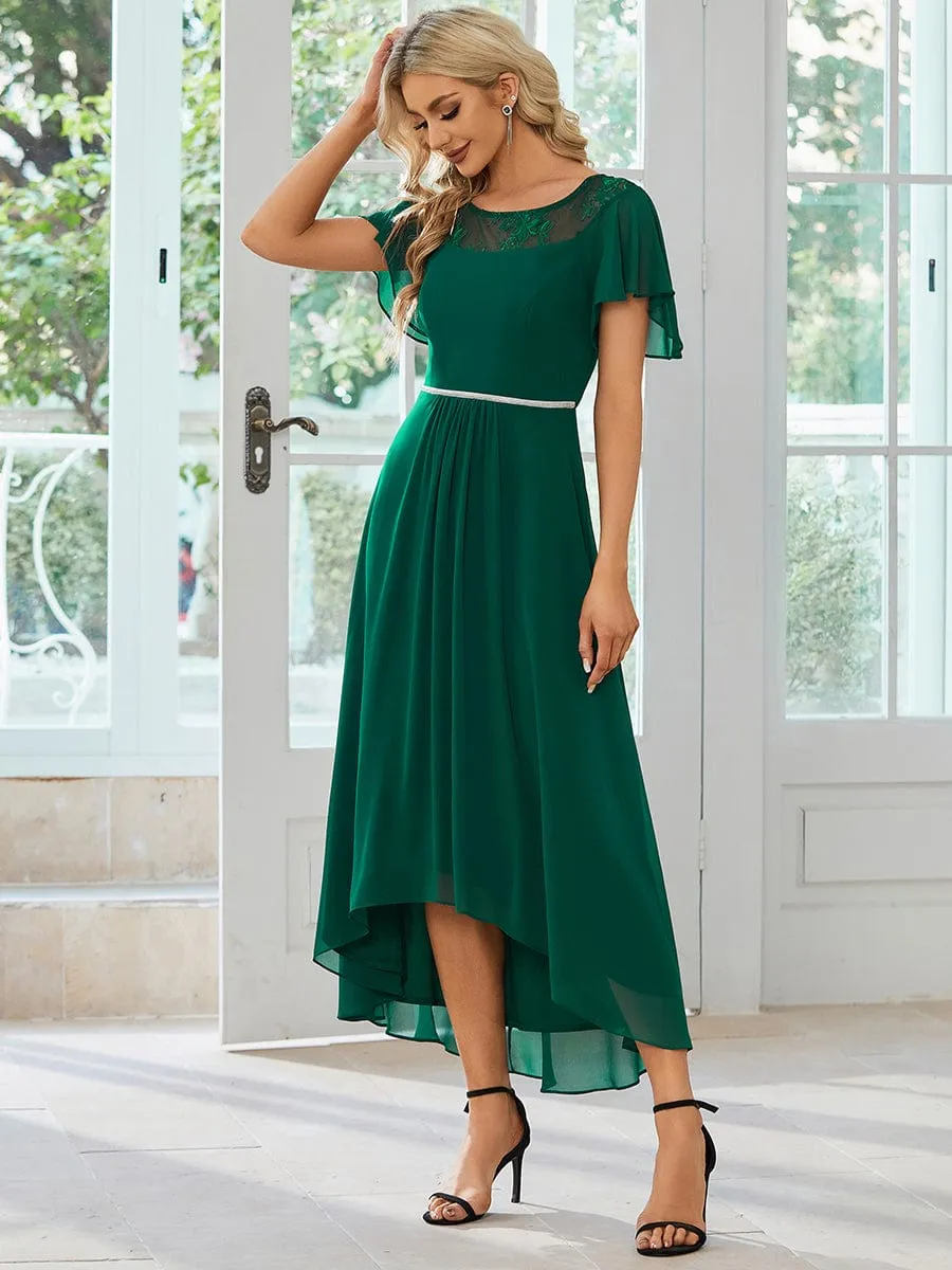 Chiffon Ruffle Sleeves Asymmetrical Hem Mother of the Bride Dress