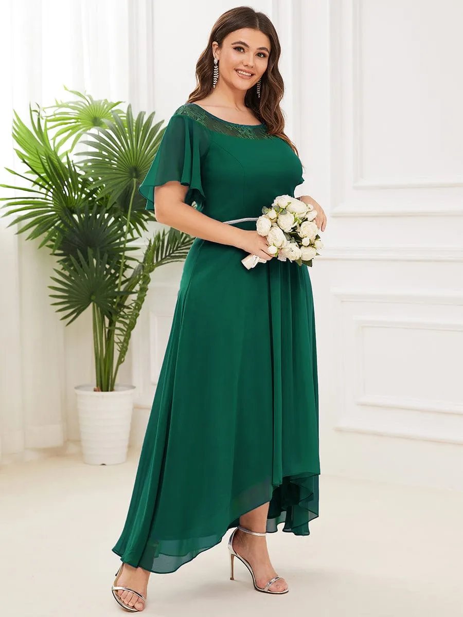 Chiffon Ruffle Sleeves Asymmetrical Hem Mother of the Bride Dress