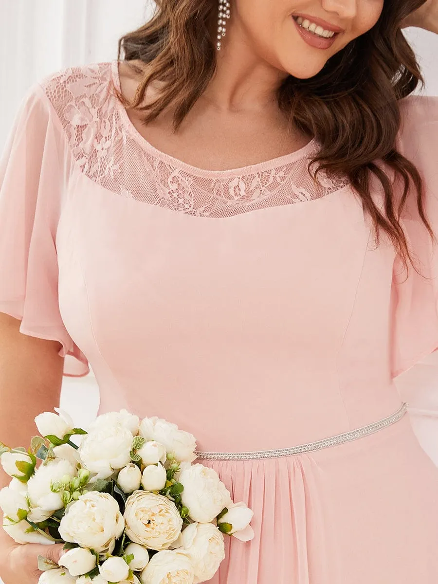 Chiffon Ruffle Sleeves Asymmetrical Hem Mother of the Bride Dress