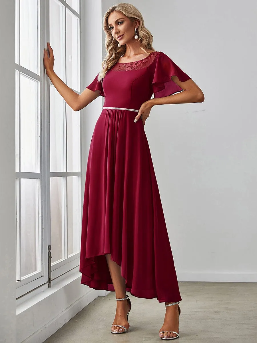 Chiffon Ruffle Sleeves Asymmetrical Hem Mother of the Bride Dress