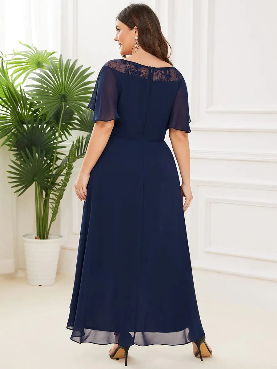 Chiffon Ruffle Sleeves Asymmetrical Hem Mother of the Bride Dress