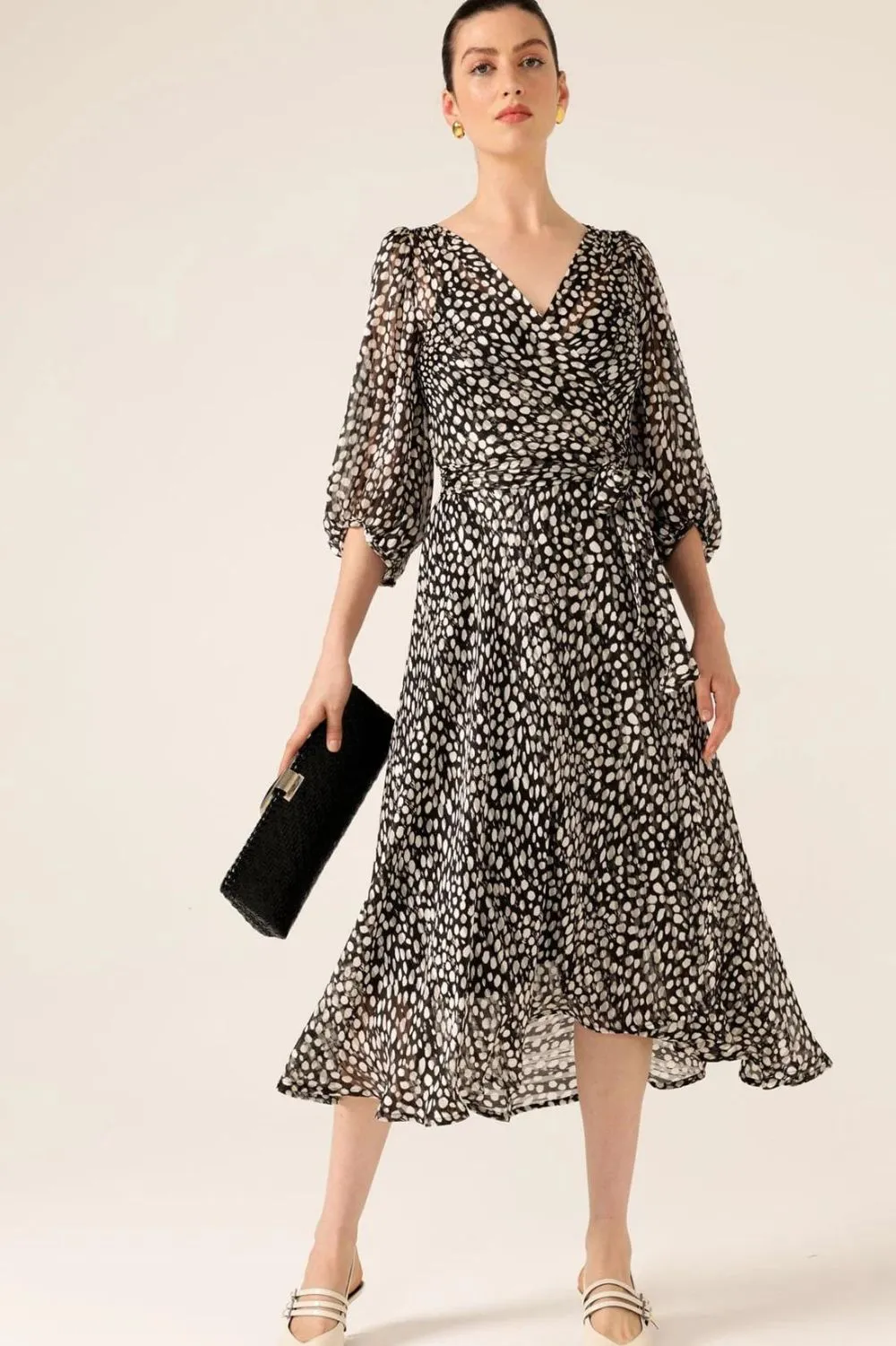 Cloudland Wrap Dress | Black White Spot