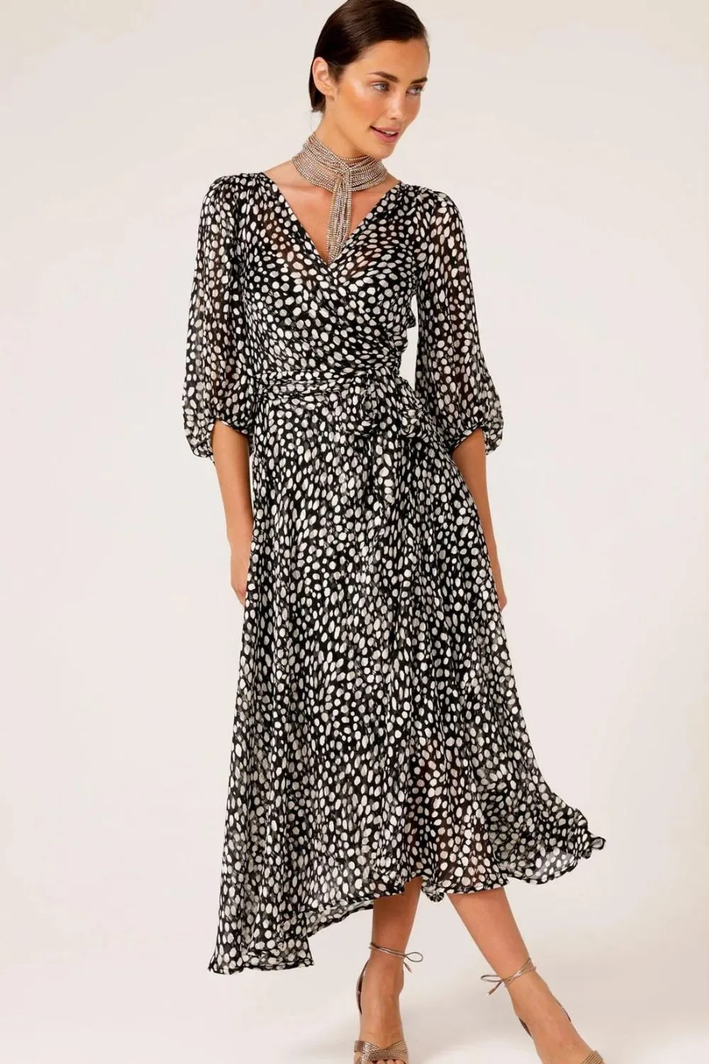 Cloudland Wrap Dress | Black White Spot