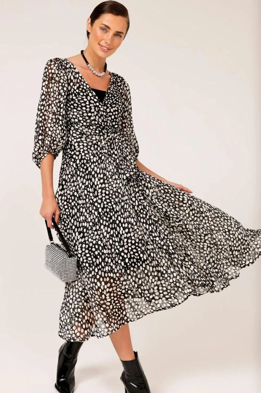 Cloudland Wrap Dress | Black White Spot