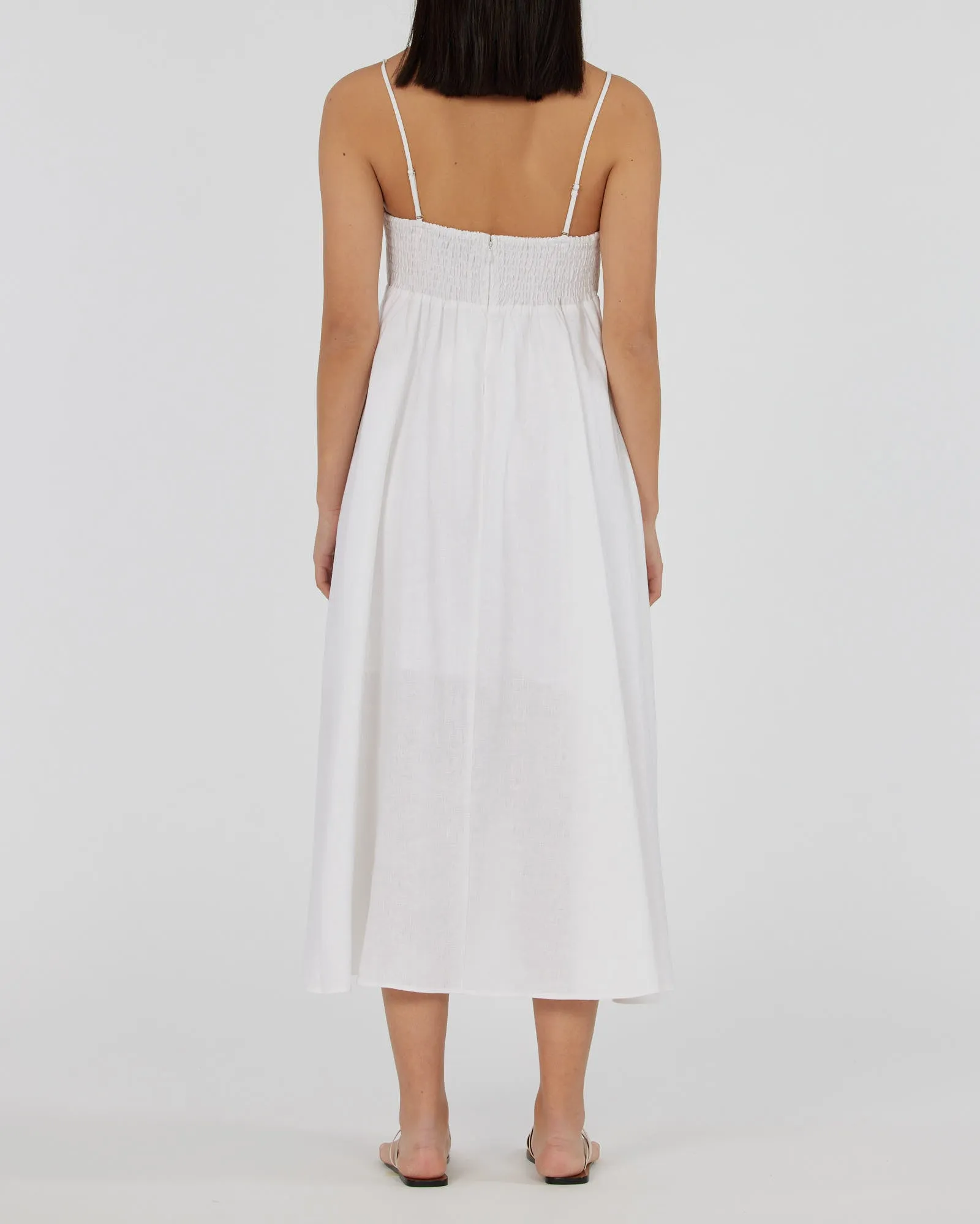 Corinna Linen Midi Dress - White