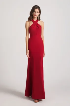 Cross Neckline Sheath Slit Bridesmaid Dresses (AF0140)