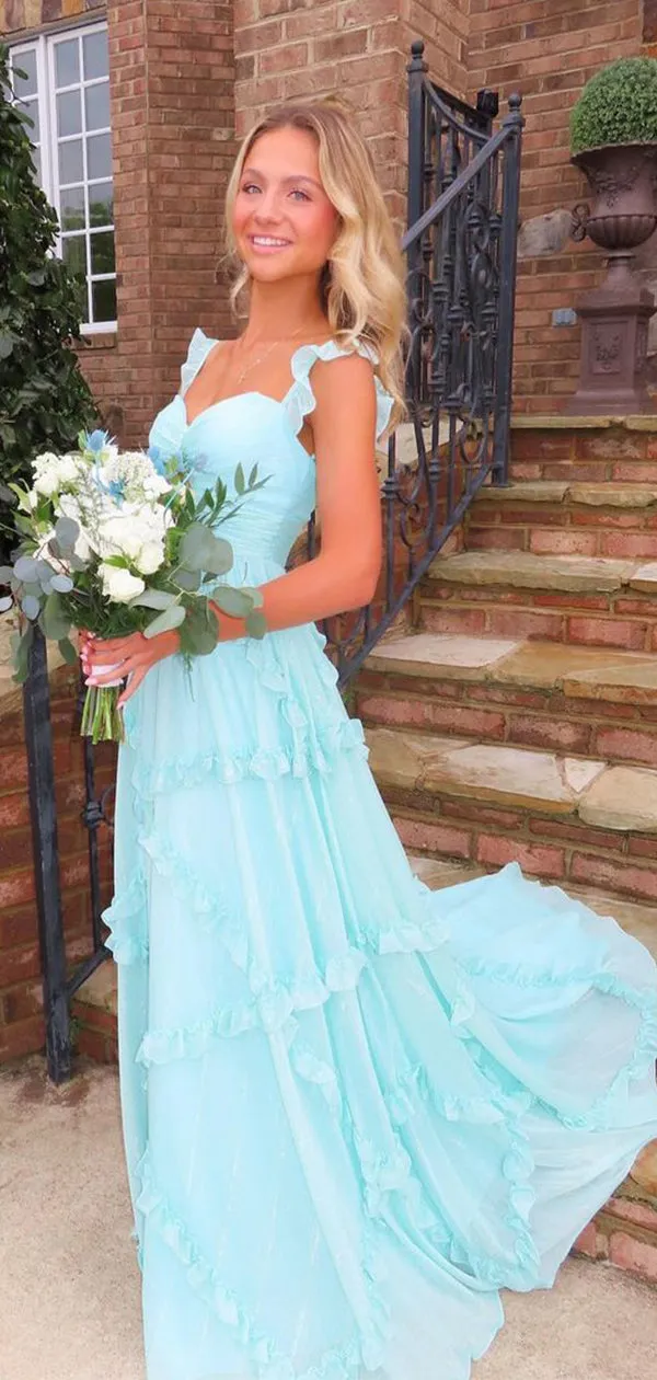 Cute Blue A-Line Sweetheart Popular Long Evening Dresses, Formal Dresses, Birthday Party, WGP605